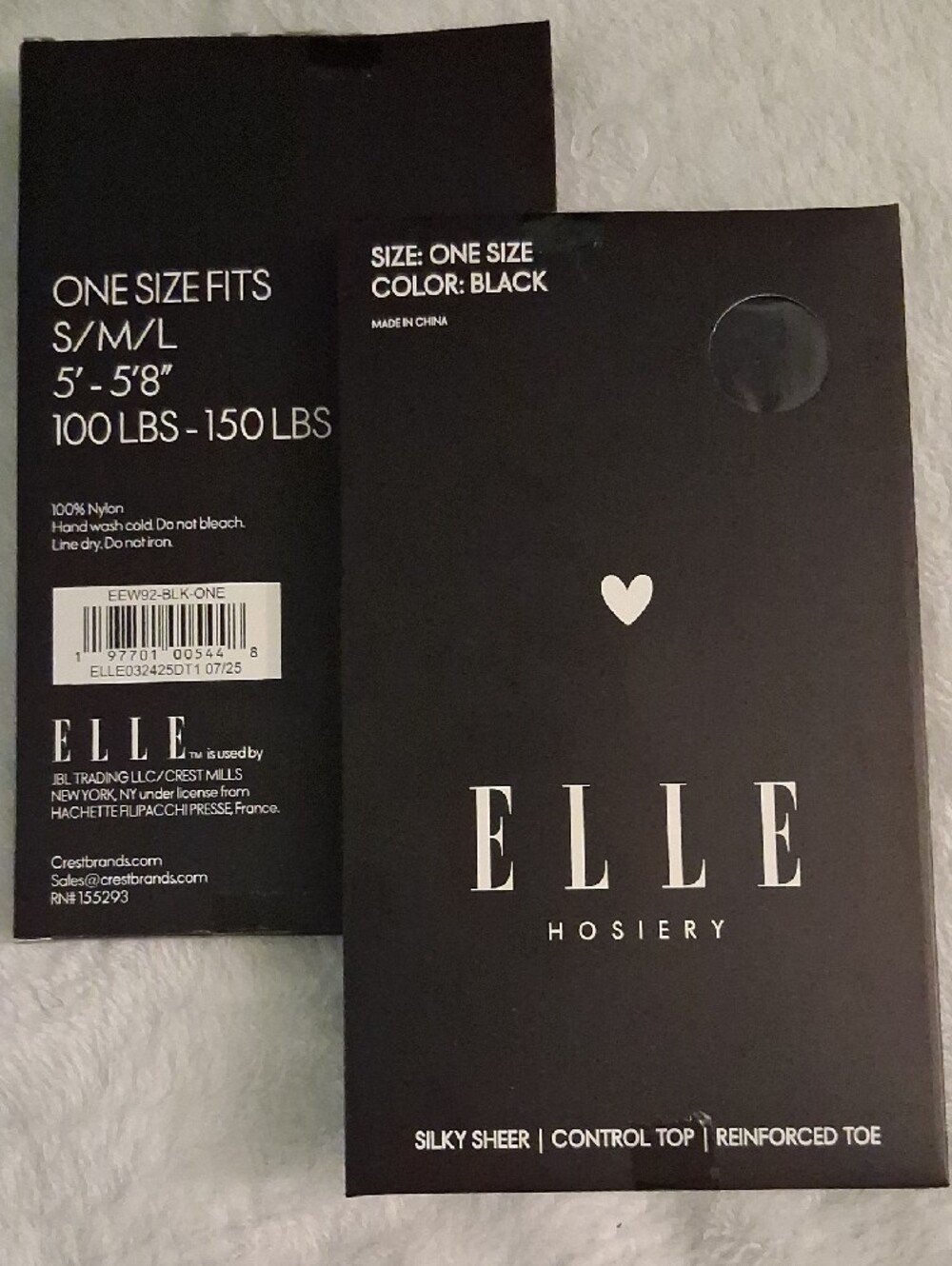 ELLE Black Hosiery (2 Pack) - Silky Sheer Control Top (One Size)